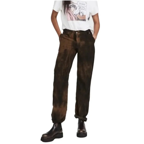 Free People Reese Pitched Straight Corduroy Pants Tie Dye Brown Tan 27 - Picture 1 of 10